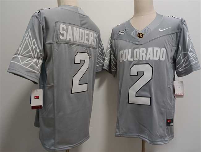 Mens Colorado Buffaloes #2 Shadeur Sanders Grey With XII Patch 2024 F.U.S.E Stitched Football Jersey